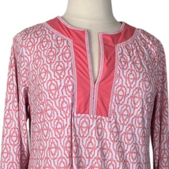 Cabana Life Tunic Dress V-neck Sleeveless Peach White Geo Women’s Plus Size 1X - Picture 6 of 14
